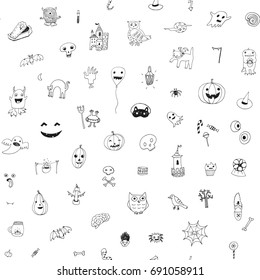 icons and halloween objects vector doodle cartoon seamless pattern