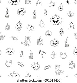 icons and halloween objects vector doodle cartoon seamless pattern