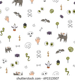 icons and halloween objects vector doodle cartoon seamless pattern