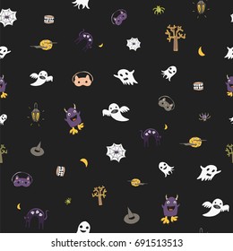 icons and halloween objects vector doodle cartoon seamless pattern
