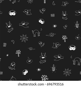 icons and halloween objects vector doodle cartoon seamless pattern