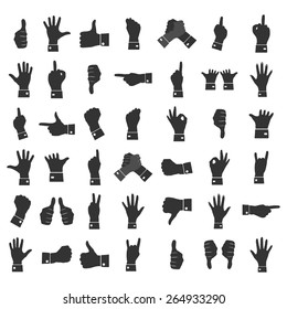 Icons hand gestures, gray on a white background. Male and female hands, vector