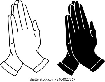 Icons of Hands Folded In Prayer. Hand Gesture. Concept of Trust and Love for Christianity. Welcome Gesture. Vector illustration