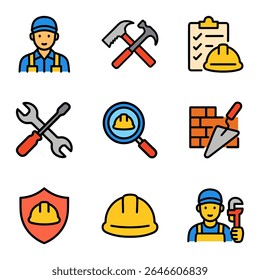 Icons Hard Hats Construction Tools. Icon Symbol Illustration