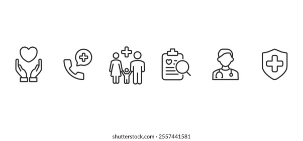 Icons of healthcare in line style. Medicine and Health care linear icon collection. Medical vector icon illustration in transparent background. Editable stroke