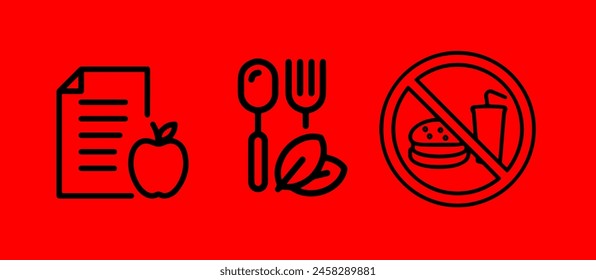 icons healthy food on a red background,