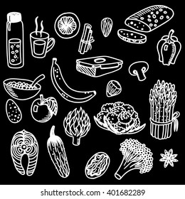 Icons of healthy food. In vector