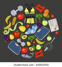 Icons of healthy lifestyle and fitness 