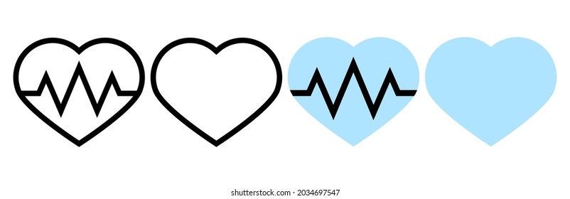 Herzsymbole und einfaches Design des Elektrokardiogramms. Vektorsymbole. Kardiogramm. Symbole einzeln auf weißem Hintergrund.