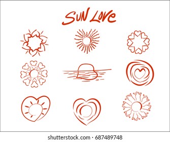 icons of hearts making a sun