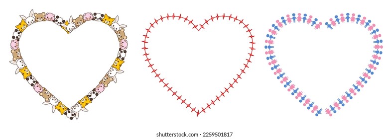 Iconos en marcos en forma de corazón con tonos suaves y reconocibles. Muy adecuado para el año valentino 2023.