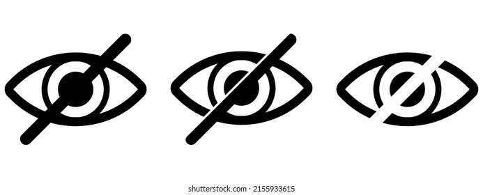 Icons hidden from view. No eye. Black crossed eyeball icon. Vector illustration