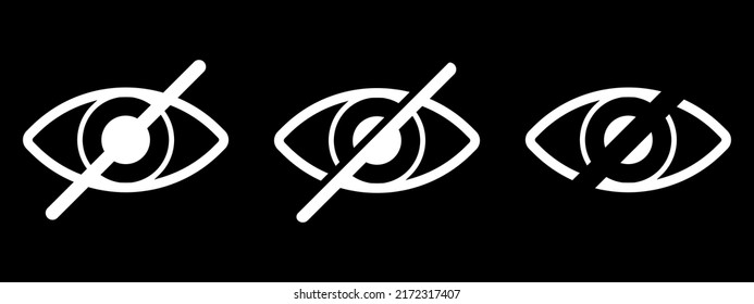 Symbole, die vor der Ansicht verborgen sind. Kein Auge. Einzeln auf schwarzem Hintergrund. Vektorgrafik