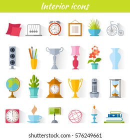 Icons of home decor, interior accessories and souvenirs. Set of vector pictogram for web design.