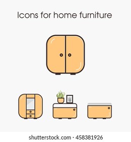 Icons for home furniture. Built-in, tube , TV and more. Can be used in web design or logo