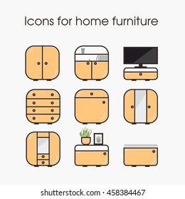 Icons for home furniture. Built-in, tube , TV and more. Can be used in web design or logo