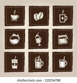 Icons of hot and cold drinks over gray background