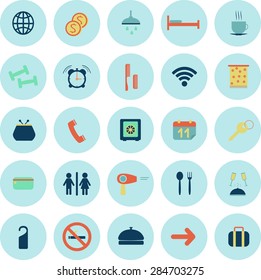 Icons of hotel service, vacation, tourism, vector illustration.