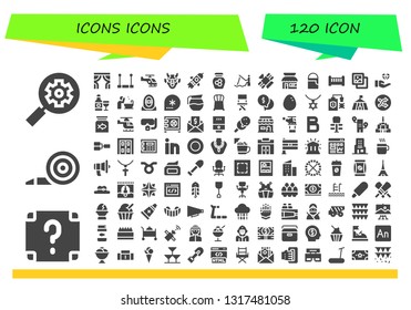 icons icon set. 120 filled icons icons.  Simple modern icons about  - Seo, Surprise, Blower, Curtains, Trapeze, Helicopter, Hannya, Startup, Honey, Fishing, Satellite, Store, Paint bucket