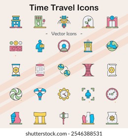 Icons illustrating the concept of time travel.