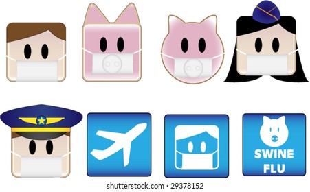 Icons illustrating swine flu patients and animals in airports