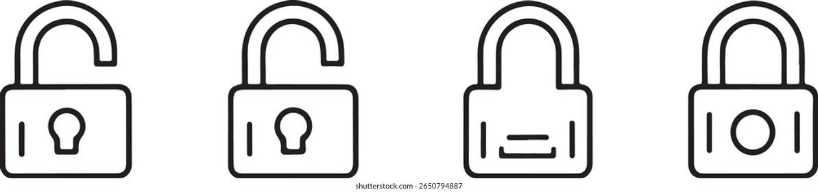 Icons Illustrating Various States of Security Locks Padlocks Portraying Levels from Open to Secure, Representing Digital Safety