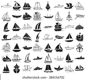 icons illustration black on a white background on the topic of ships