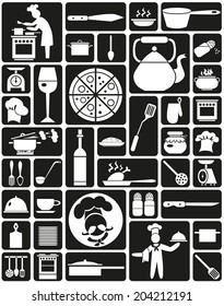 icons with image of chefs and utensils for cooking