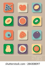 Icons with the image of fruit. Fruit icons.