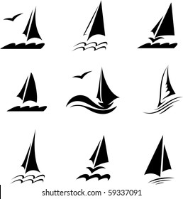 Icons with the image of yachts on a white background. Company logo design.