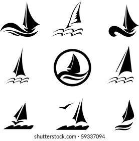 Icons with the image of yachts on a white background. 