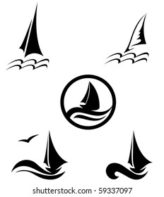 Icons with the image of yachts on a white background. Company logo design.