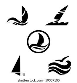 Icons with the image of yachts on a white background. Company logo design.