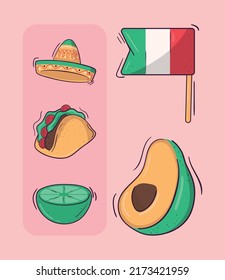 icons independence mexico day design