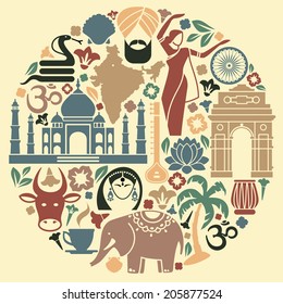 Icons of India in the form of a circle
