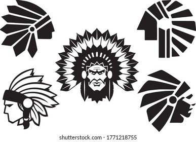 
icons indian apache profile and face