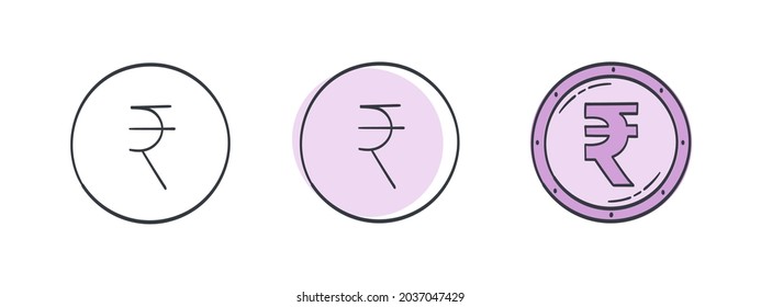 Icons of the Indian Rupee. Painted rupee symbol. Signs of the currencies of the world. Vector illustration
