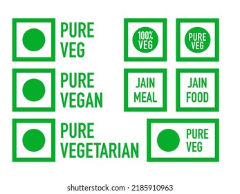 Icons to indicate pure vegetarian, pure vegan and jane products and food.	