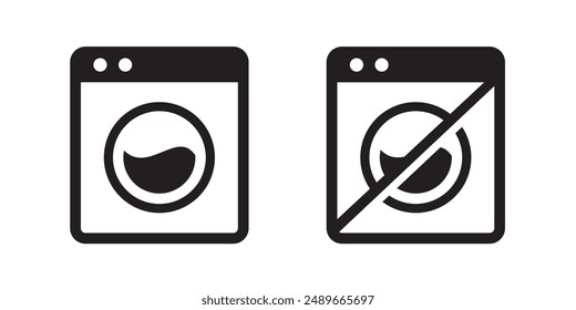 Icons indicating items that can and cannot be washed in a washing machine. Vector illustration.