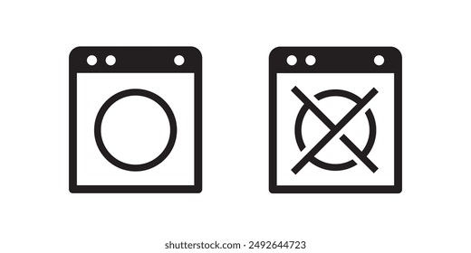 Icons indicating items that can and cannot be dried in a dryer machine. Vector illustration