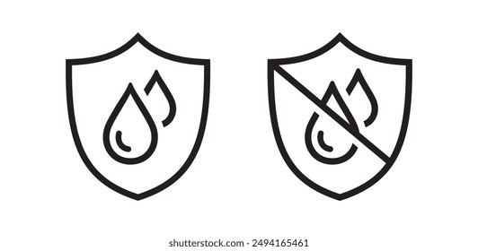 Icons indicating items that are protected from water or not. Vector illustration.