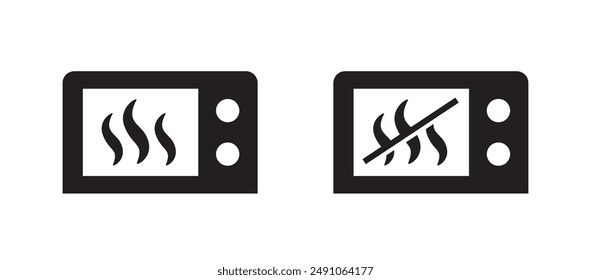 Symbole, die mikrowellensichere Objekte und solche, die nicht mikrowellenfähig sind, anzeigen. Vektorillustration.