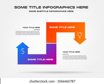 Icons infographics with arrows. Element of chart, graph, diagram with 2 options - parts, processes, timeline. Vector business template for presentation, workflow layout, annual report