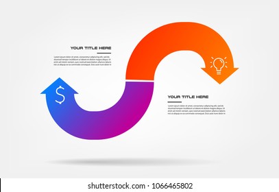 Icons infographics with arrows. Element of chart, graph, diagram with 2 options - parts, processes, timeline. Vector business template for presentation, workflow layout, annual report