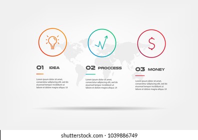 Icons infographics with world map. Element of chart, graph, diagram with 2 options - parts, processes, timeline. Vector business template for presentation, workflow layout, annual report