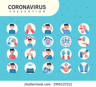 icons informative of covid19 prevention over blue background vector illustration design