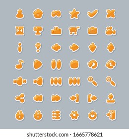 Icons for the interface design of mobile games and applications (user, settings, navigation).
