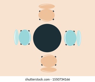 Icons of interior items top view. tables chairs