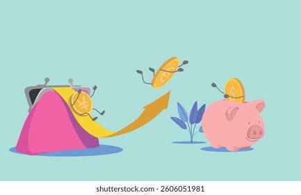 Icons of international currencies yen, yuan, euro, dollar. Gold coins, currency exchange, profitable investments, piggy bank, budget