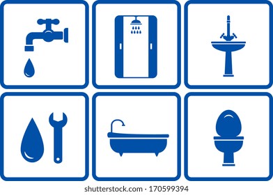 icons with isolated bath objects on white background